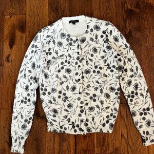 Ann Taylor Women’s Floral Black and White Button Up Sweater, Size Medium